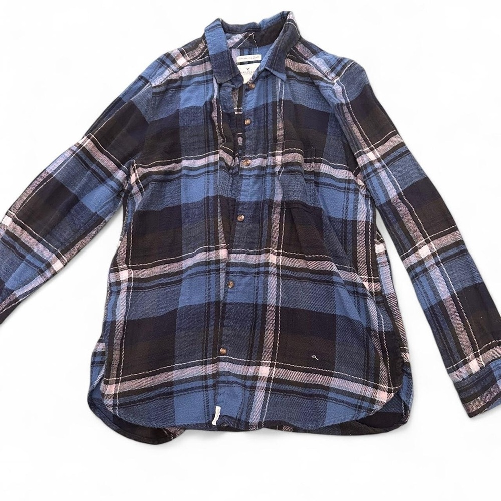 Blue and Black Plaid Men's Shirt
